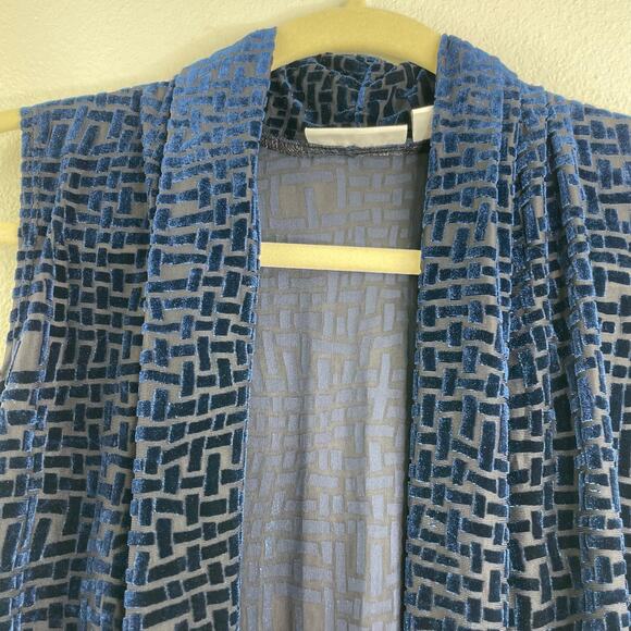 Susan Graver Blue Velvet Pattern Over Sheer Open Vest Top Women's Small - Picture 2 of 11
